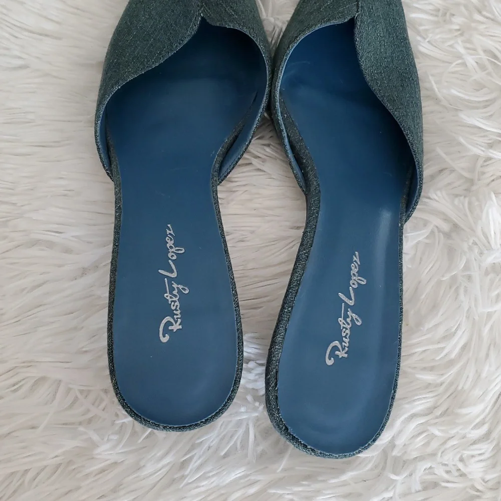 DENIM KITTEN HEEL MULES 6 - Picture 5 of 8